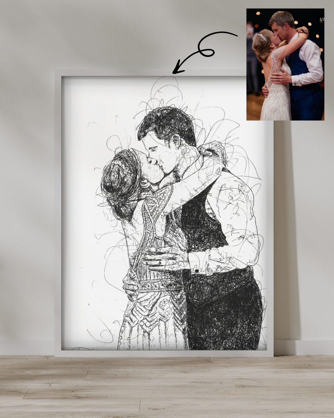 Wedding Anniversary Custom Couple Portrait Drawing from Photo