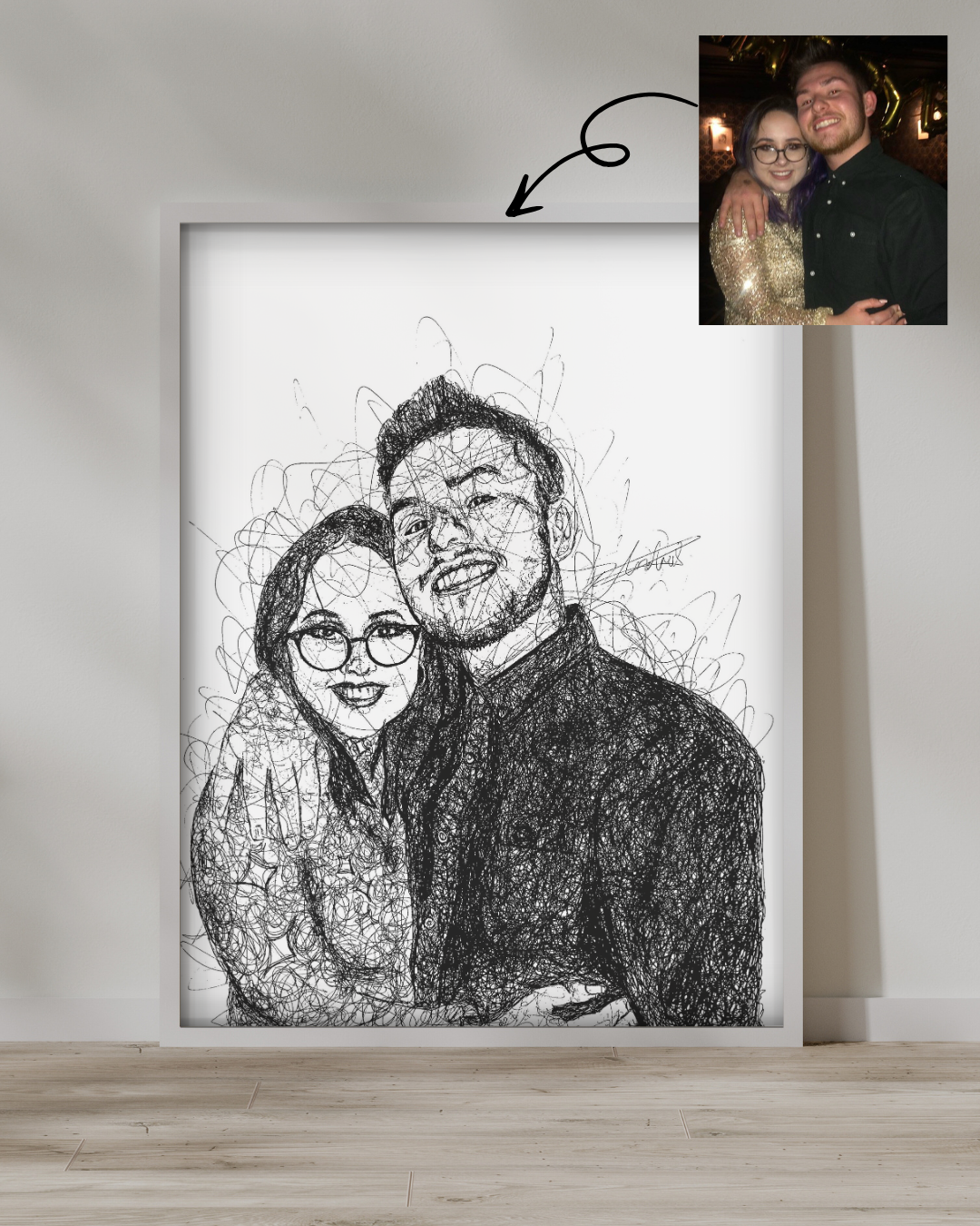 Anniversary Custom Couple Portrait Drawing from Photo