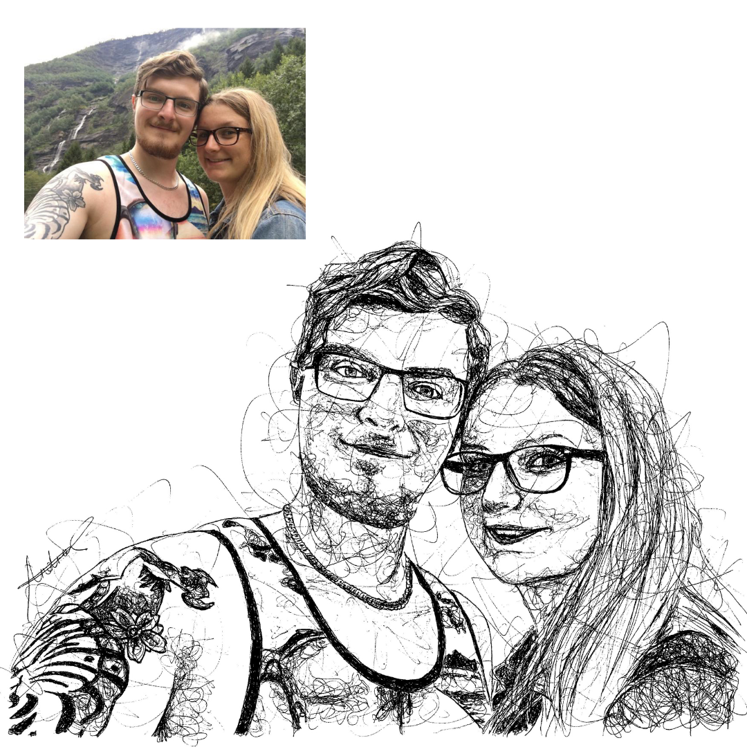 Valentine’s Day Custom Couple Portrait Drawing from Photo