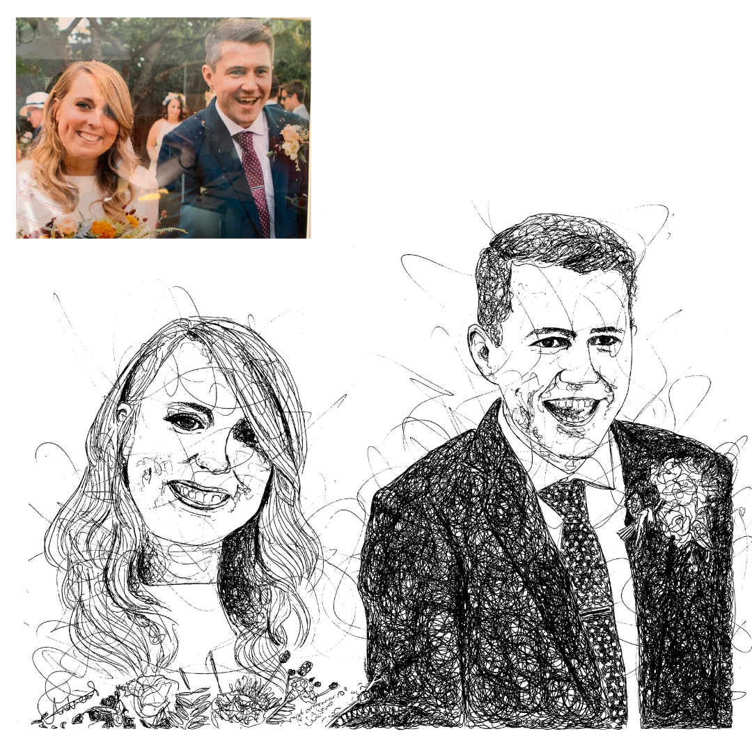 Wedding Anniversary Custom Couple Portrait Drawing from Photo