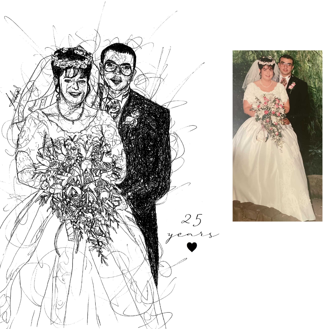 Wedding Anniversary Custom Couple Portrait Drawing from Photo