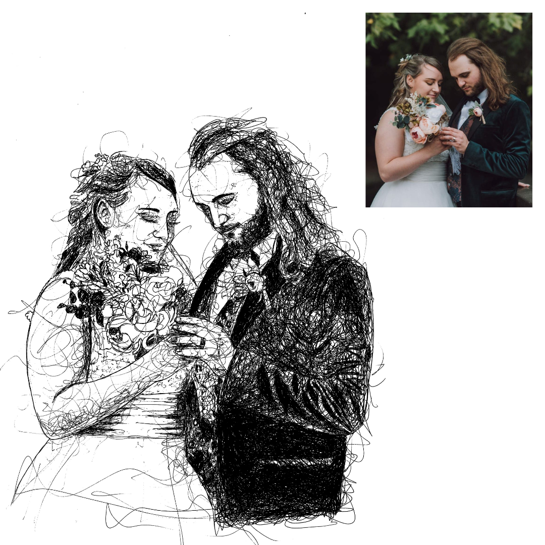 Wedding Anniversary Custom Couple Portrait Drawing from Photo