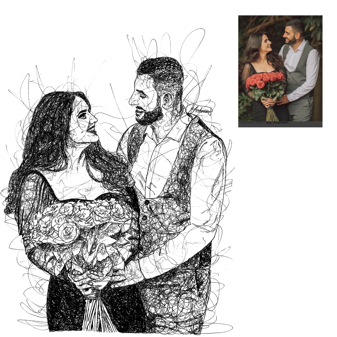Anniversary Custom Couple Portrait Drawing from Photo
