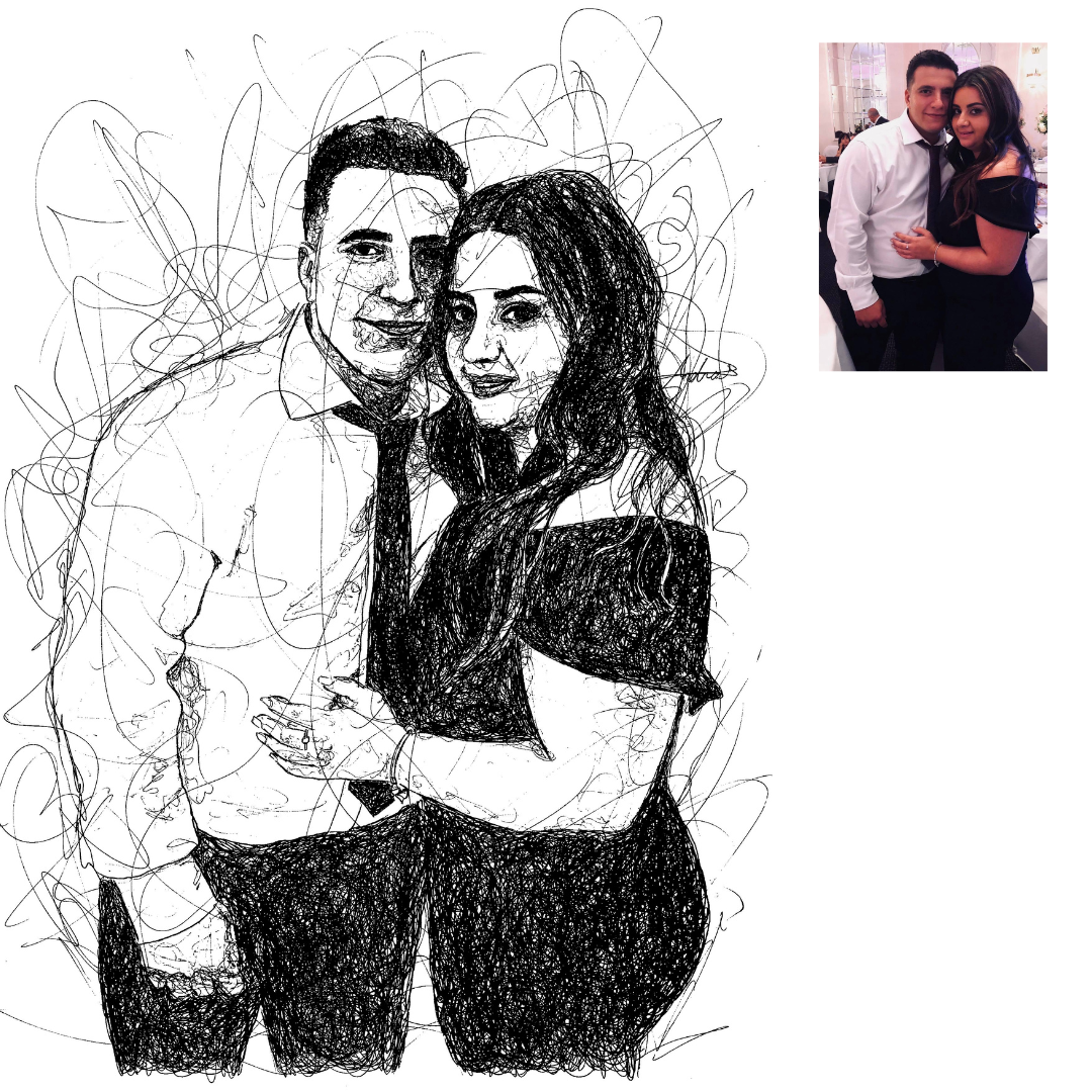 Anniversary Custom Couple Portrait Drawing from Photo
