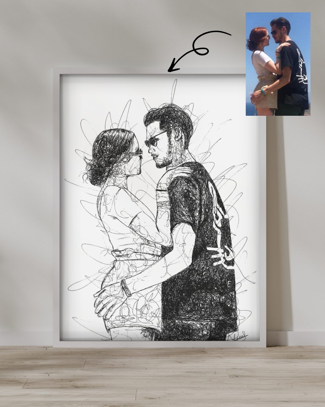 Valentine’s Day Custom Couple Portrait Drawing from Photo