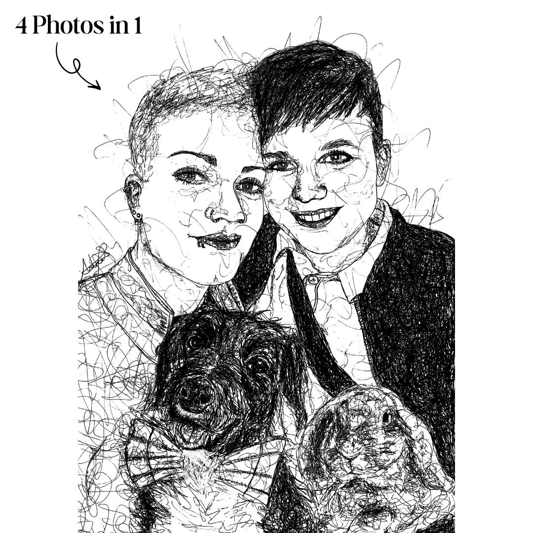 Owner with Pet Custom Portrait Drawing from Photo