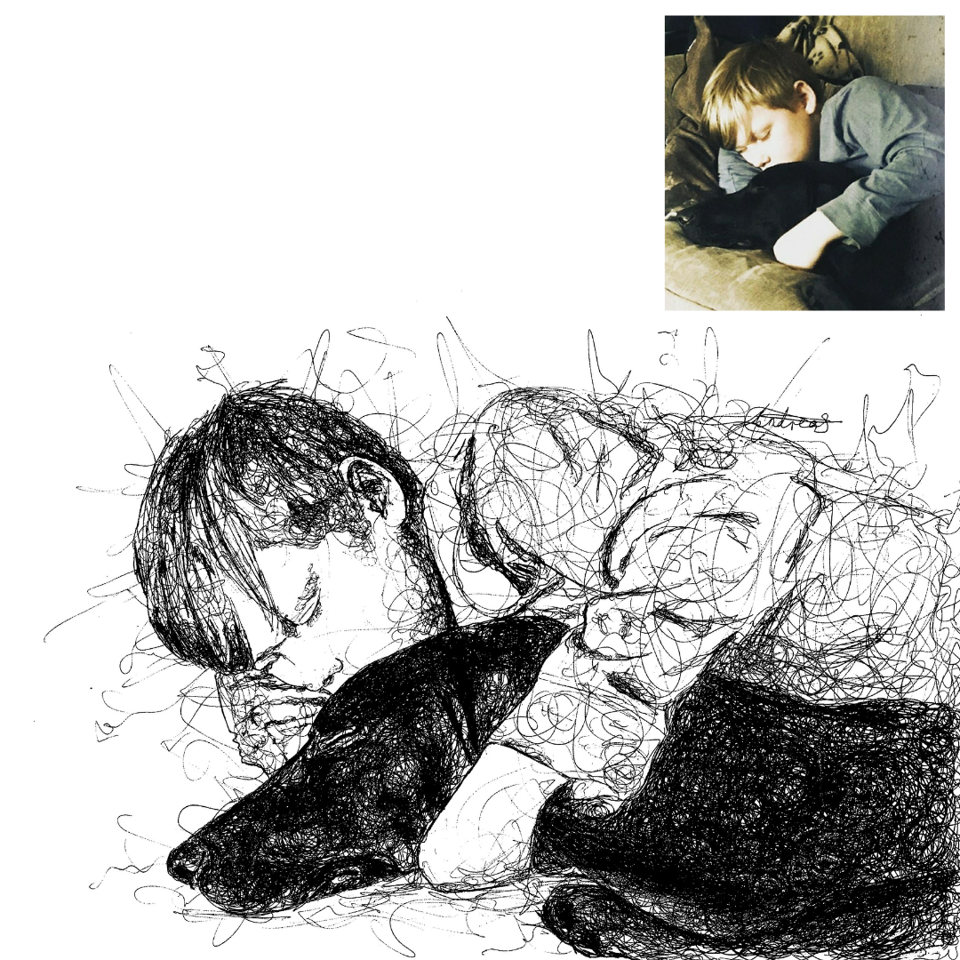 Owner with Pet Custom Portrait Drawing from Photo