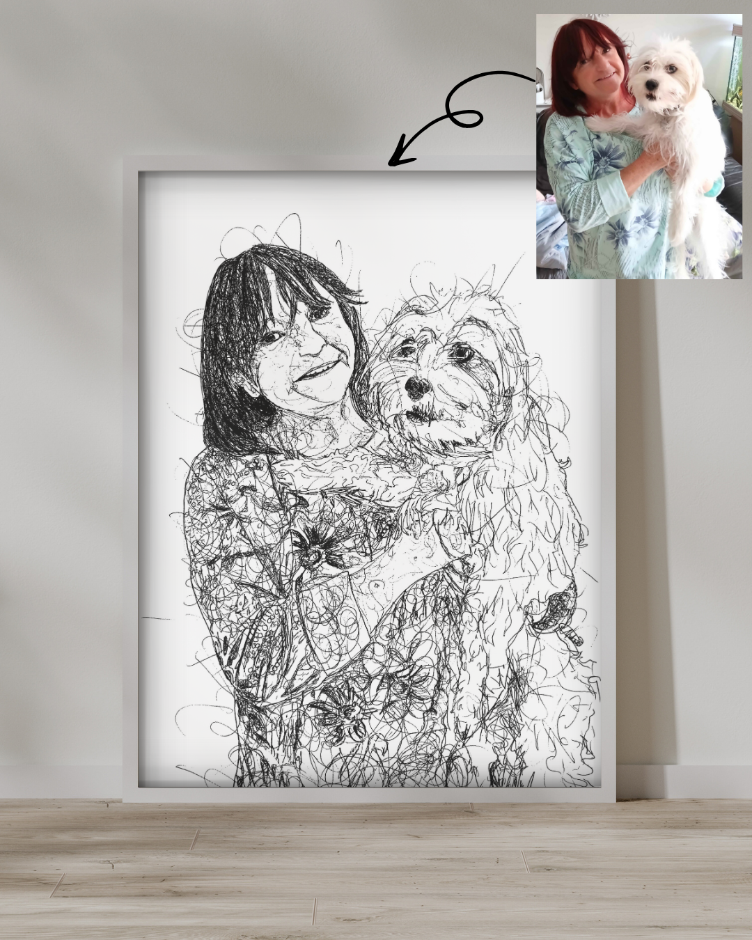 Owner with Pet Custom Portrait Drawing from Photo