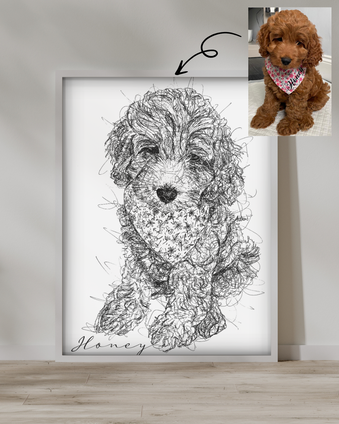 Puppy Custom Portrait Drawing from Photo